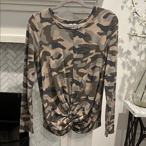 Cable & Gauge Camo Twist Knot Blouse